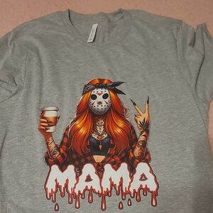 Gray Graphic Tee with 'MAMA' Design